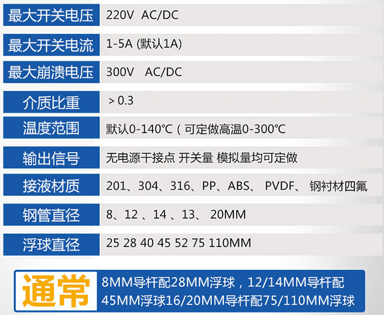 浮球式液位變送器技術參數(shù)對照表